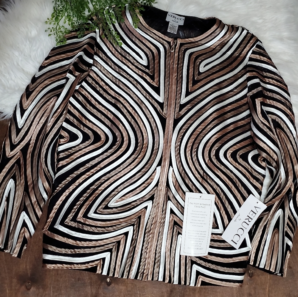 Women's Brown & Black Patterned Zip-Front Jacket